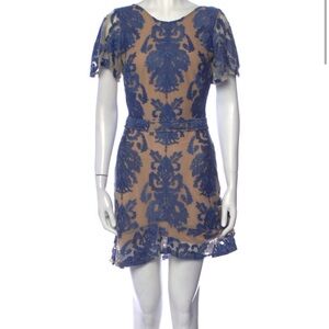 Elegant Blue Lace Overlay Dress